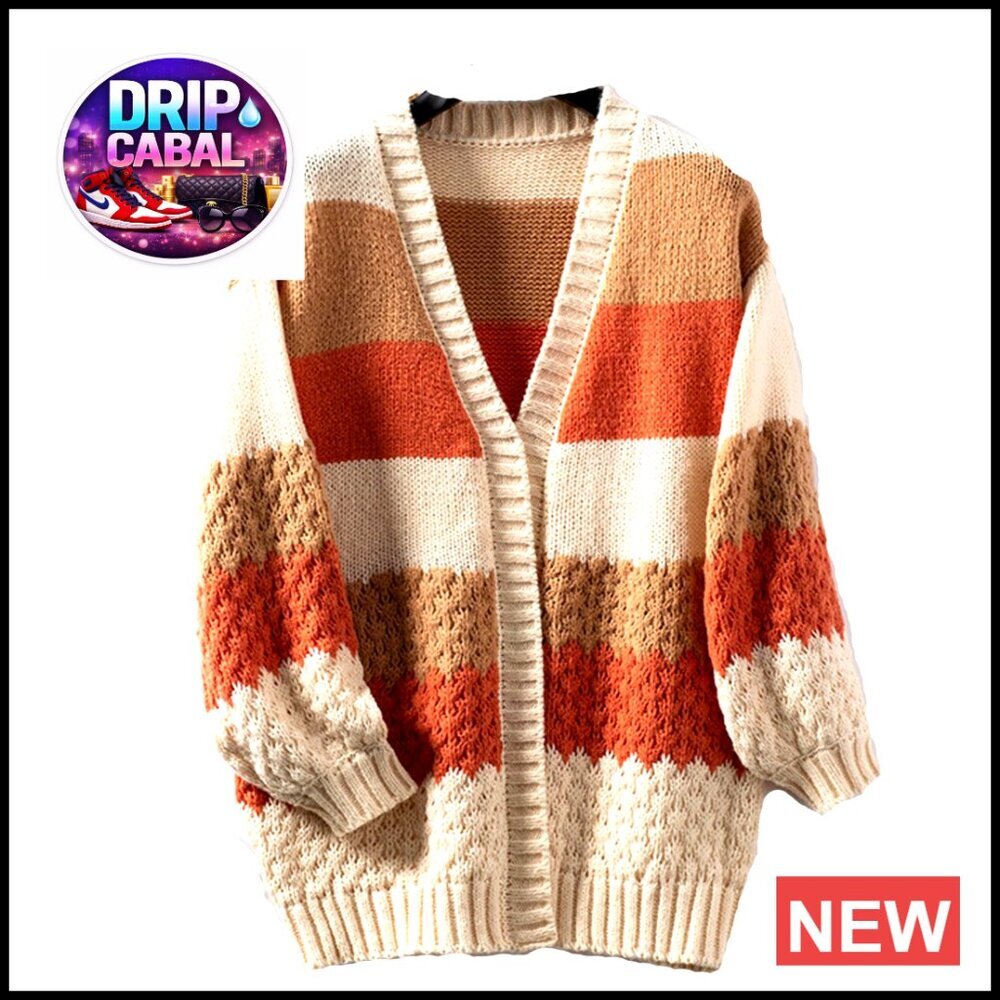 Oversized Cable Knit Cardigan Chunky Knit Boho Chic Long Sleeve Sweater